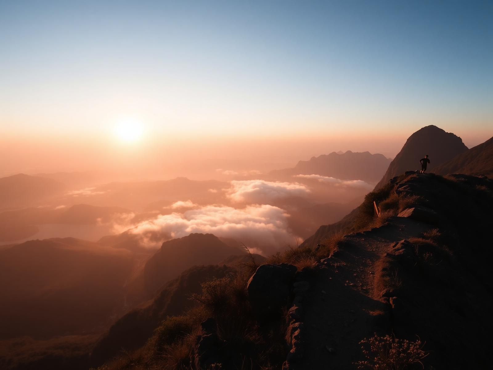 Sunrise trail running on a Hong Kong ridge