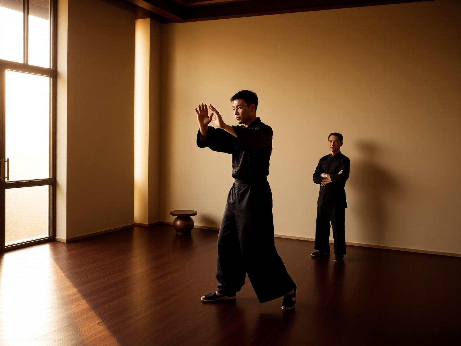 Master Wing Chun teacher in a serene private studio in Hong Kong